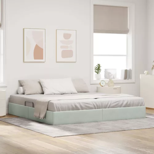 vidaXL Tárolós Ágy fejtámlával Világosszürke 200 x 200 cm Bársony