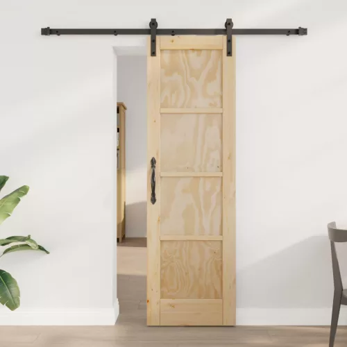 vidaXL Csúszó ajtó Természetes és Fekete 61 x 198,5 cm Tömör Fenyőfa