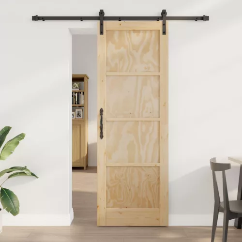 vidaXL Csúszó ajtó Természetes és Fekete 73,5 x 211 cm Tömör Fenyőfa