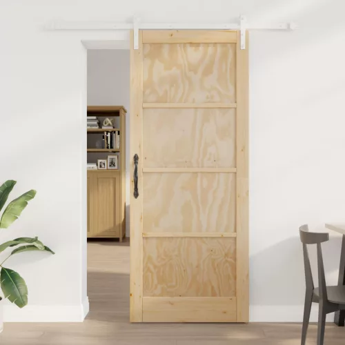 vidaXL Csúszó ajtó Természetes és Fehér 86 x 211 cm Tömör Fenyőfa
