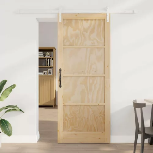 vidaXL Csúszó ajtó Természetes és Fehér 86 x 211 cm Tömör Fenyőfa
