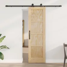   vidaXL Csúszó ajtó Természetes és Fekete 61 x 198,5 cm Tömör Fenyőfa