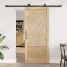   vidaXL Csúszó ajtó Természetes és Fekete 86 x 198,5 cm Tömör Fenyőfa