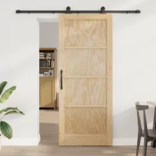   vidaXL Csúszó ajtó Természetes és Fekete 86 x 211 cm Tömör Fenyőfa