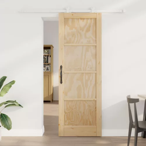 vidaXL Csúszó ajtó Természetes és Fehér 73,5 x 211 cm Tömör Fenyőfa