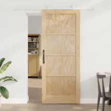   vidaXL Csúszó ajtó Természetes és Fehér 86 x 211 cm Tömör Fenyőfa