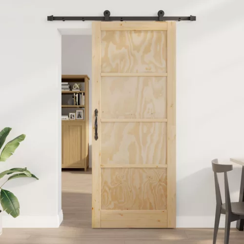 vidaXL Csúszó ajtó ORKDAL Természetes 86 x 211 cm Tömör Fenyőfa