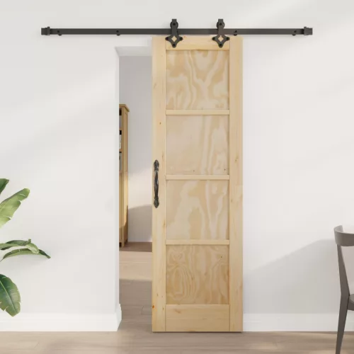 vidaXL Csúszó ajtó Természetes és Fekete 61 x 198,5 cm Tömör Fenyőfa