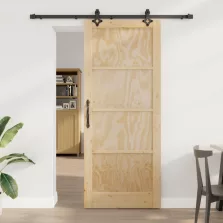   vidaXL Csúszó ajtó Természetes és Fekete 86 x 211 cm Tömör Fenyőfa