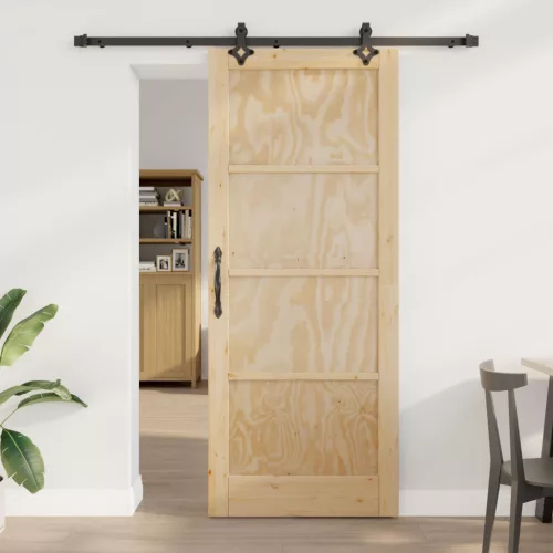 vidaXL Csúszó ajtó Természetes és Fekete 86 x 211 cm Tömör Fenyőfa