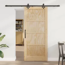   vidaXL Csúszó ajtó Természetes és Fekete 86 x 198,5 cm Tömör Fenyőfa