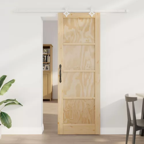 vidaXL Csúszó ajtó Természetes és Fehér 73,5 x 211 cm Tömör Fenyőfa