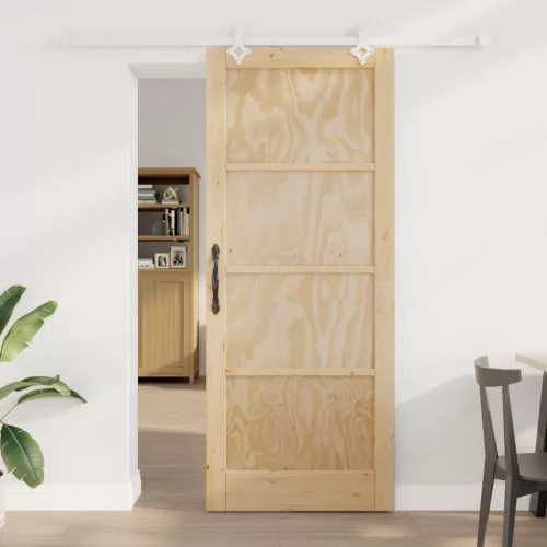 vidaXL Csúszó ajtó Természetes és Fehér 86 x 211 cm Tömör Fenyőfa
