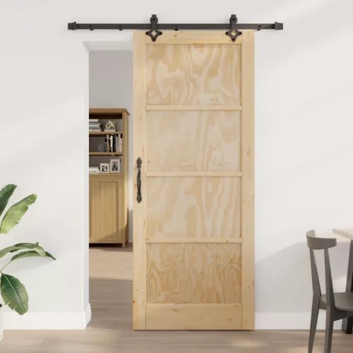 vidaXL Csúszó ajtó ORKDAL Természetes 86 x 211 cm Tömör Fenyőfa