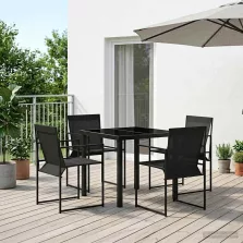 vidaXL Kert étkező szett 5 pcs Fekete Textilén és acél