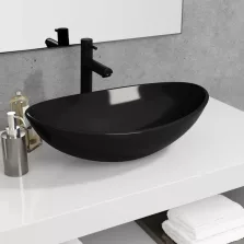 vidaXL fekete edzett üveg mosdókagyló 54,5x35x15,5 cm