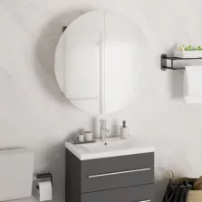   vidaXL szürke fürdőszobaszekrény kerek tükörrel/LED-del 47x47x17,5 cm