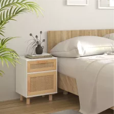   vidaXL fehér tömör fenyőfa és természetes rattan éjjeliszekrény