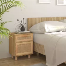  vidaXL barna tömör fenyőfa és természetes rattan éjjeliszekrény