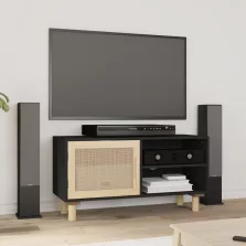   vidaXL fekete fenyőfa és természetes rattan TV-szekrény 80x30x40 cm
