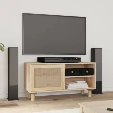   vidaXL barna tömör fenyő és természetes rattan TV-szekrény 80x30x40 cm