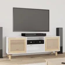   vidaXL fehér fenyőfa és természetes rattan TV-szekrény 105x30x40 cm