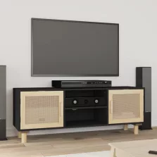   vidaXL fekete fenyőfa és természetes rattan TV-szekrény 105x30x40 cm