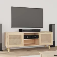   vidaXL barna fenyőfa és természetes rattan TV-szekrény 105x30x40 cm