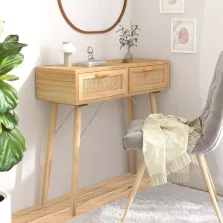   vidaXL barna tömör fenyő és természetes rattan kisasztal 80x30x75 cm