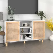   vidaXL fehér tömör fenyő/természetes rattan tálalószekrény 105x30x60cm