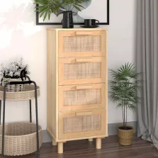   vidaXL barna tömör fenyő/természetes rattan tálalószekrény 40x30x90 cm