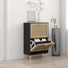   vidaXL fekete szerelt fa és természetes rattan cipőszekrény 52x25x80cm