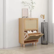   vidaXL barna szerelt fa és természetes rattan cipőszekrény 52x25x80 cm