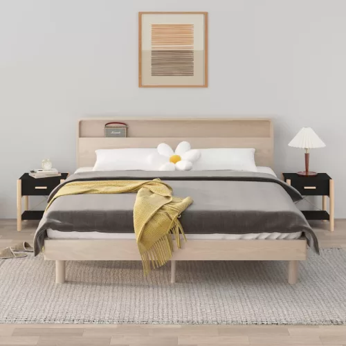 vidaXL 2 db fekete szerelt fa ágy melletti asztal 42 x 38 x 45 cm