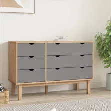   vidaXL OTTA barna-szürke tömör fenyőfa éjjeliszekrény 111x43x73,5 cm