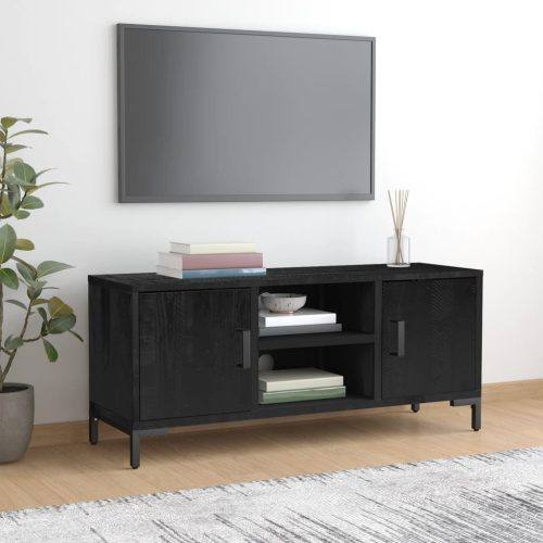 vidaXL fekete tömör fenyőfa TV-szekrény 110x35x48 cm