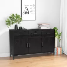   vidaXL fekete tömör újrahasznosított fenyő tálalószekrény 110x35x70cm
