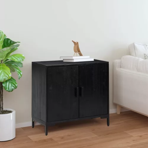 vidaXL fekete tömör újrahasznosított fenyő tálalószekrény 75x35x70 cm