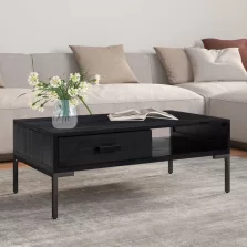   vidaXL fekete tömör újrahasznosított fenyő dohányzóasztal 90x50x35 cm