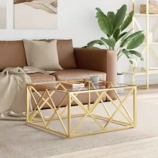   vidaXL üveg és rozsdamentes acél dohányzóasztal 80x80x40 cm
