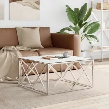  vidaXL ezüstszínű üveg és rozsdamentes acél dohányzóasztal 80x80x40 cm