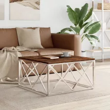   vidaXL rozsdamentes acél és újrahasznosított fa dohányzóasztal