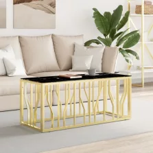   vidaXL aranyszínű üveg és rozsdamentes acél dohányzóasztal 110x45x45cm