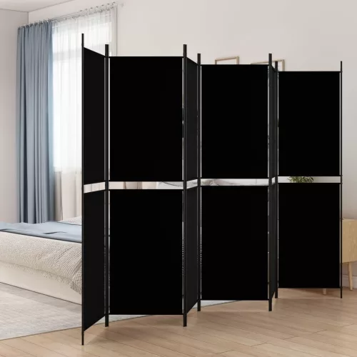vidaXL 6 paneles fekete szövet térelválasztó 300x200 cm