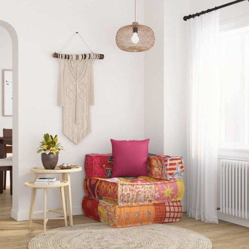 vidaXL elemes foltvarrott szövet puff párnával