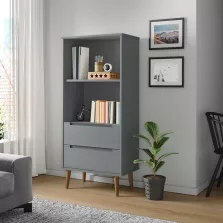   vidaXL MOLDE szürke tömör fenyőfa könyvszekrény 60 x 35 x 133,5 cm