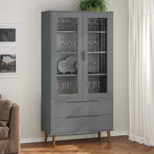   vidaXL MOLDE szürke tömör fenyőfa vitrin szekrény 90 x 35 x 175 cm