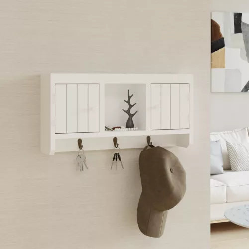 vidaXL fehér szerelt fa és acél kulcsszekrény 40 x 8,5 x 20 cm