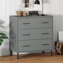   vidaXL OSLO szürke tömör fa tálalószekrény 3 fiókkal 77 x 40 x 79,5 cm