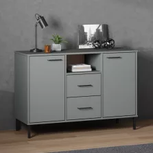   vidaXL OSLO szürke tömör fa tálalószekrény fém lábakkal 113x40x77 cm